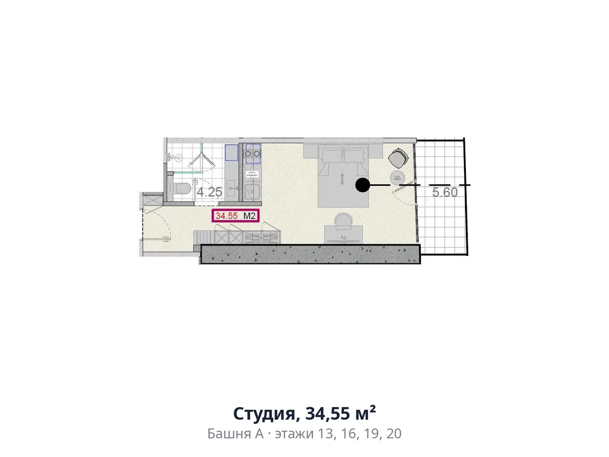 Studio, 34.55 m²
